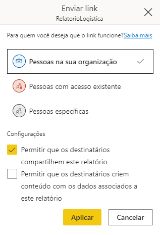 Configurações de Link
